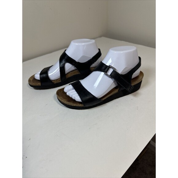 NAOT sandals black leather Pamela wedge size 38 W7 Ladies - Picture 3 of 8